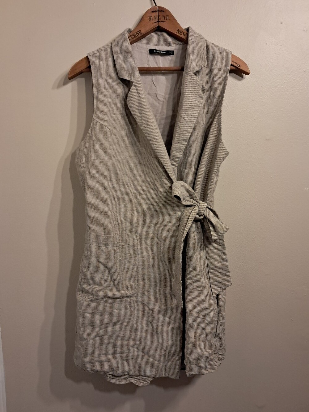 Sleeveless Wrap Romper with Side Tie - Light Gray Stripe